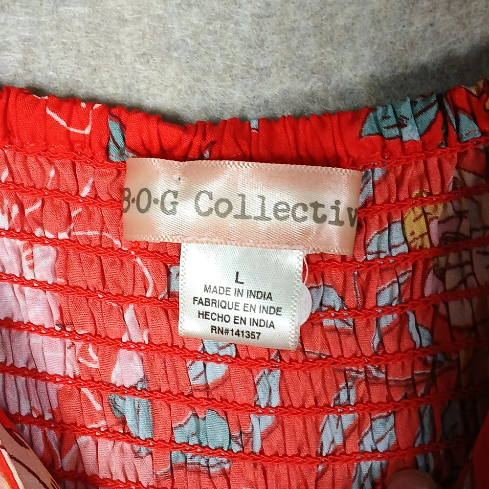 BOG Collective Red Floral Sweetheart Wide Leg Jumpsuit Vacation Style LARGE EUC - Picture 8 of 9